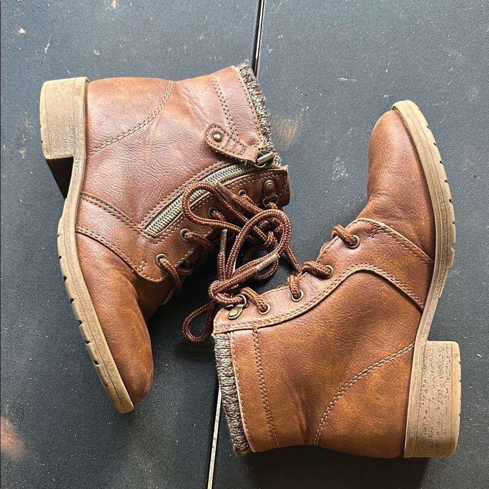 Brown Lace-Up Ankle Boots